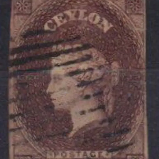 Ceylon 1857/59 6d brown with 4 margins, close in ...
