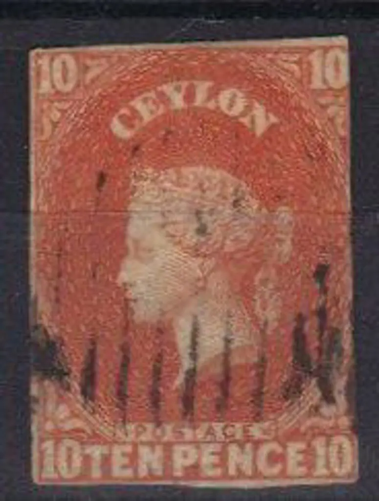 Ceylon 1857/59 10d dull vermilion. 3 margins & ... Image 1++