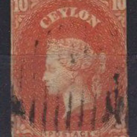 Ceylon 1857/59 10d dull vermilion. 3 margins & ...