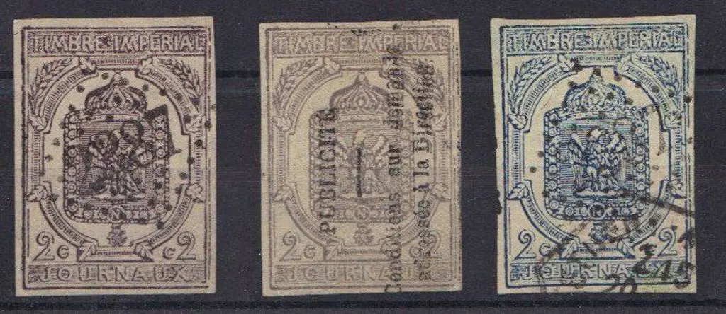 France 1868/69 Newspaper Stamps in blue, grey & ... Image 1++