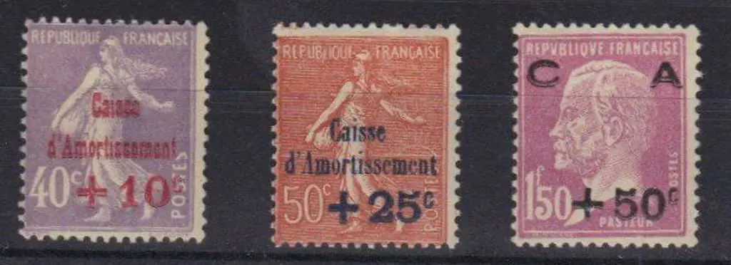France 1928 Sinking Fund set of 3. MLH with tiny ... Image 1++