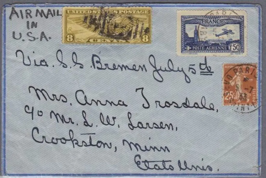 France 1933 cover to U.S.A. with 1f50 ultramarine ... Image 1++