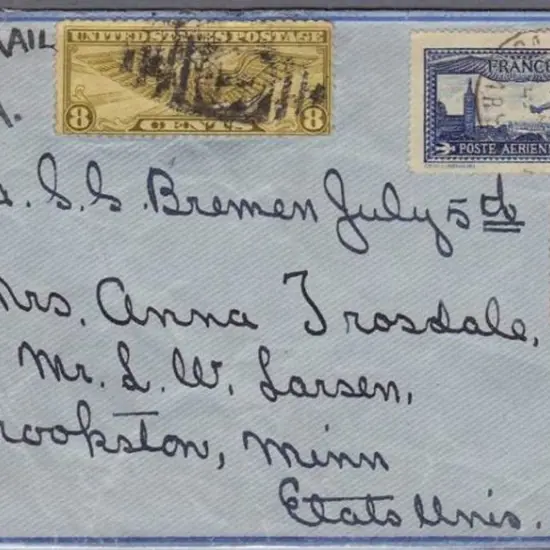 France 1933 cover to U.S.A. with 1f50 ultramarine ...