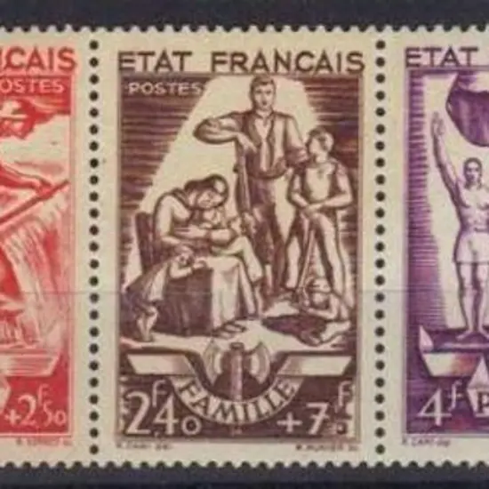 France 1943 National Relief Fund strip of 5. ...