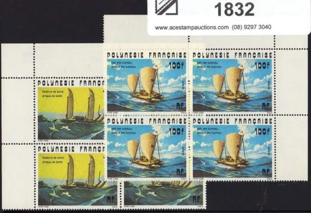 French Polynesia 1976 75f & 100f Pirogues in MUH ... Image 1++