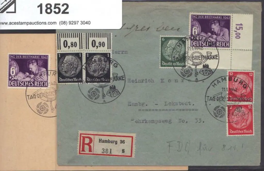 Germany 1939 & 1942 "Stamp Day" special cachets on ... Image 1++