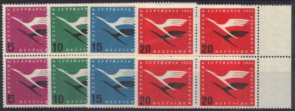 Germany-West 1955 Lufthansa in MUH blocks of 4. ... Image 1++