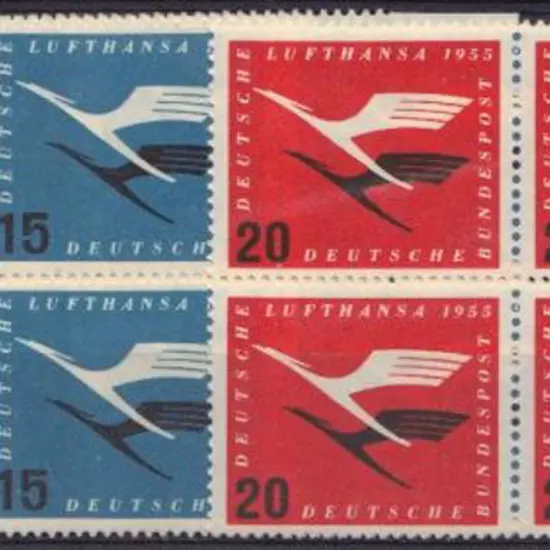 Germany-West 1955 Lufthansa in MUH blocks of 4. ...