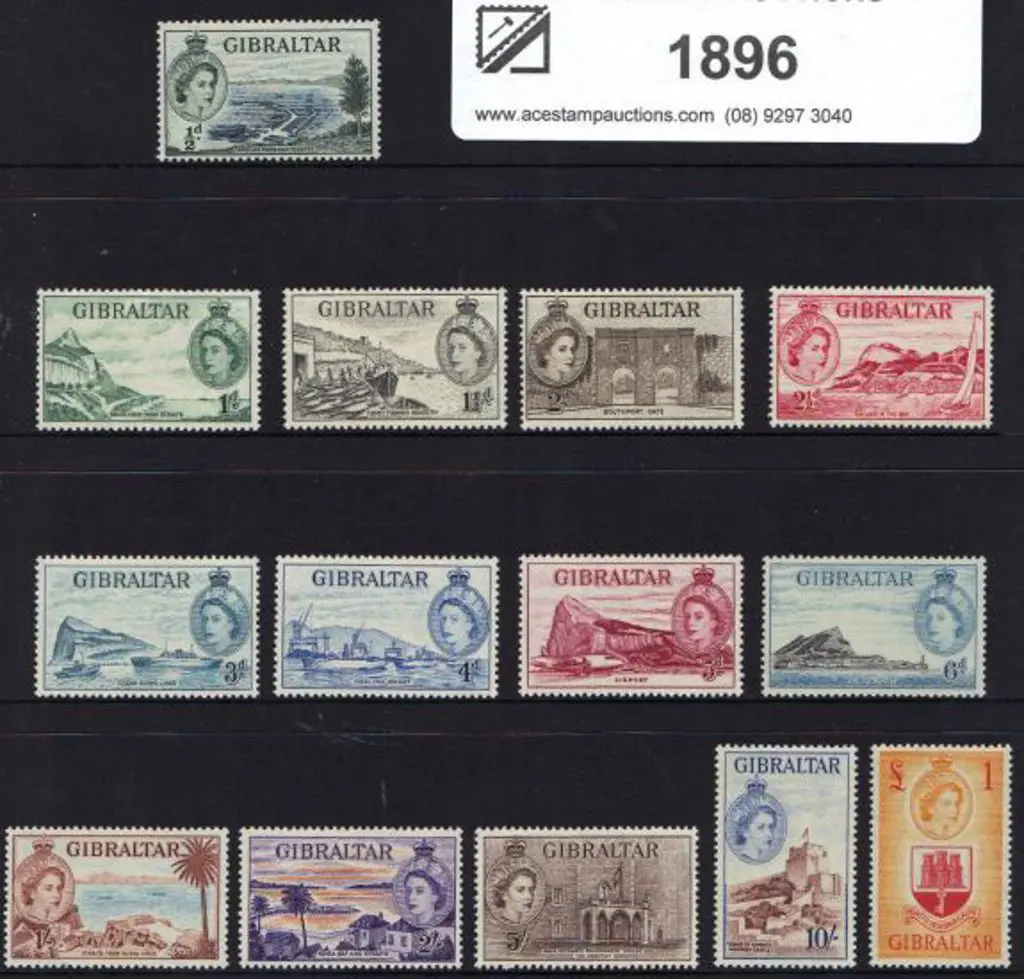 Gibraltar 1953/59 ½d to £1 QEII Defins. Fine MUH. ... Image 1++