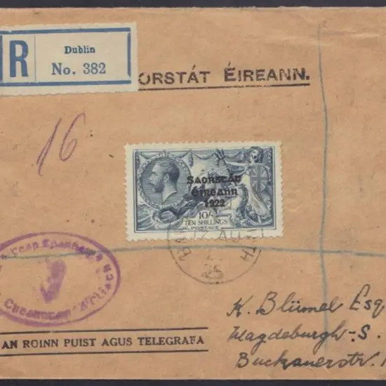 Ireland 1926 (17th Aug) Dublin Registered cover to ...