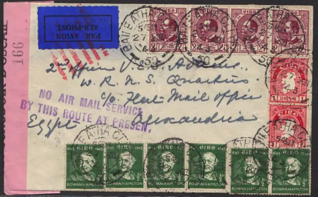 Ireland 1943 (27th July) censored airmail cover to ... Image 1++