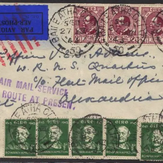 Ireland 1943 (27th July) censored airmail cover to ...