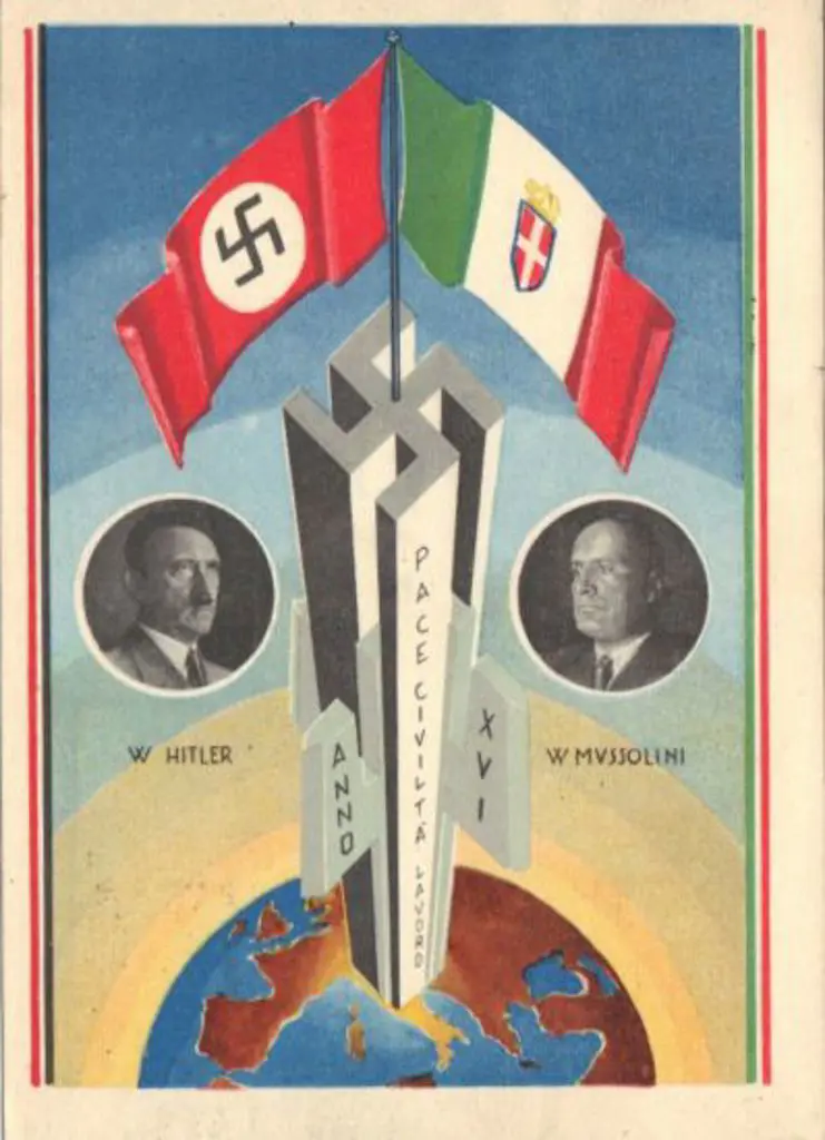 Italy 1938 Hitler & Mussolini postcard with ... Image 1++