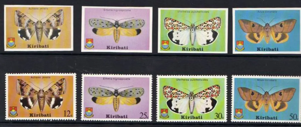 Kiribati 1980 Moths set of 4 trial proof on ... Image 1++