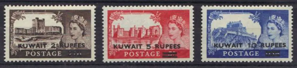 Kuwait 1955 QEII Surcharges with Type I ovpts. ... Image 1++