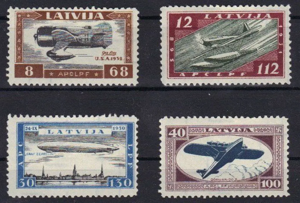 Latvia 1933 Wounded Airman's Fund perforated set ... Image 1++