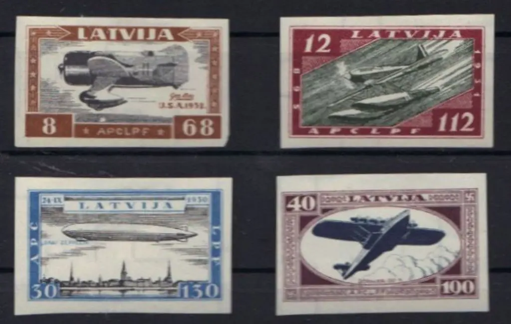 Latvia 1933 Wounded Airman's Fund imperforated set ... Image 1++