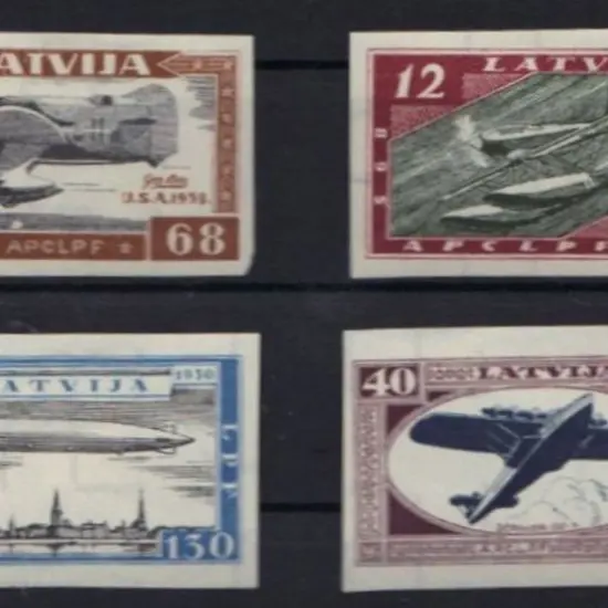 Latvia 1933 Wounded Airman's Fund imperforated set ...