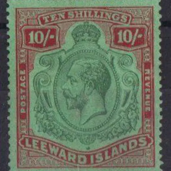 Leeward Islands 1928 10/- green & red on green. ...