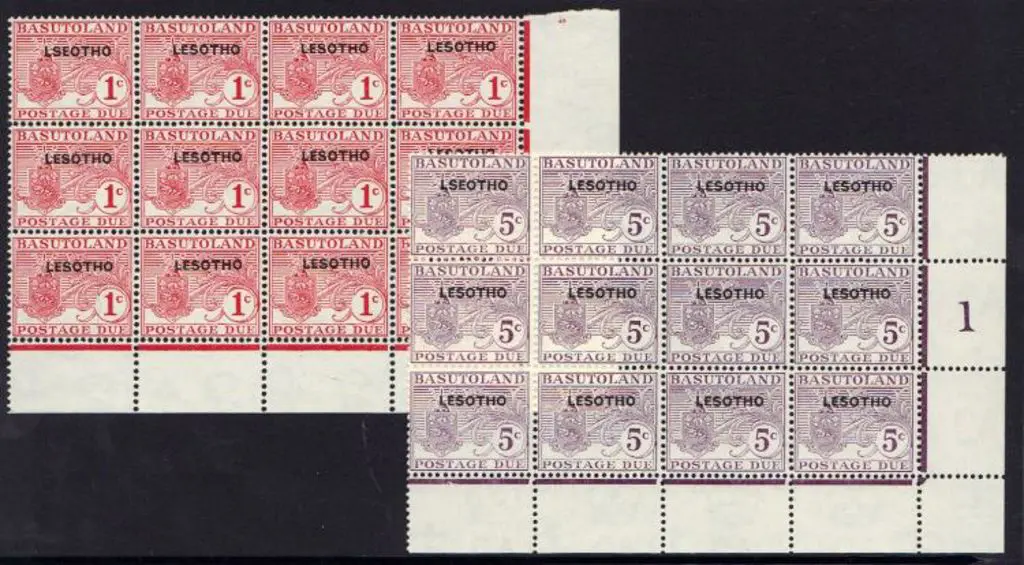 Lesotho 1966 1c & 5c Postage Dues in blocks of 12 ... Image 1++