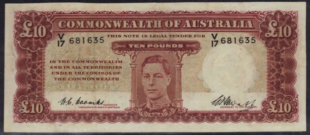1949 £10 Coombs & Watt. VF though small tear noted ... Image 1++
