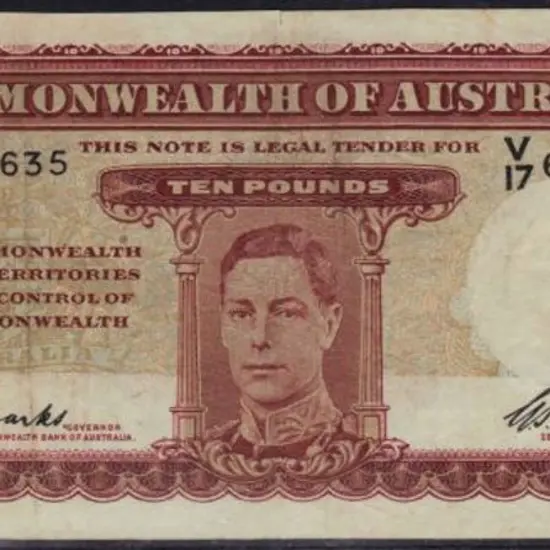 1949 £10 Coombs & Watt. VF though small tear noted ...