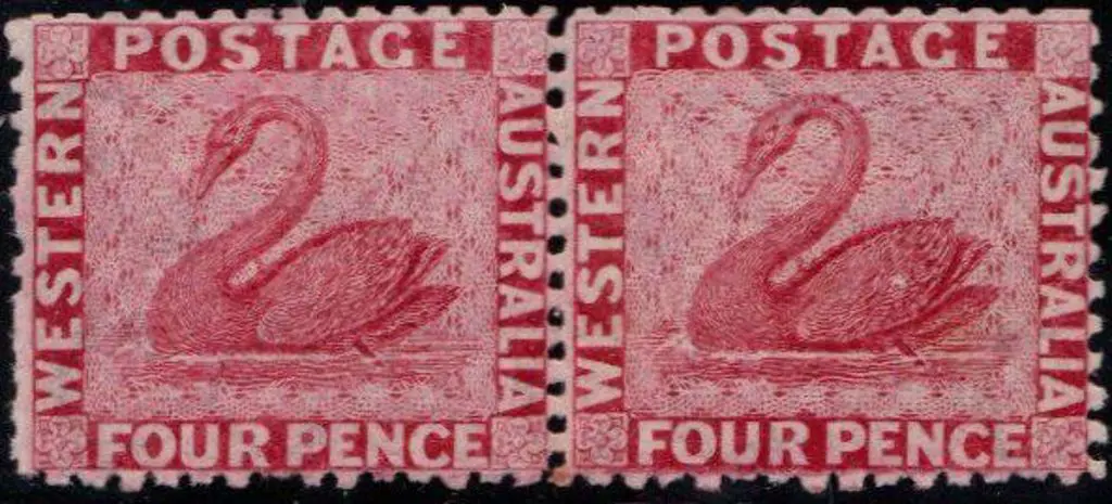 1865 4d carmine perf. 12½, horizontal pair. One ... Image 1++