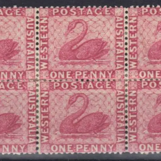1888 1d carmine pink swans. Mint, reinforced block ...
