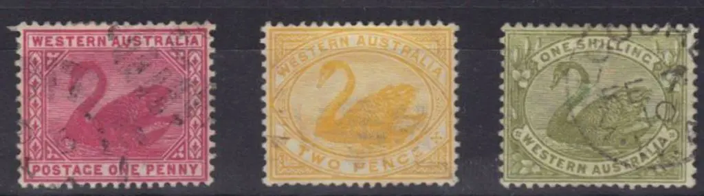 1888-1907 1d carmine, 2d bright yellow & 1/- olive ... Image 1++