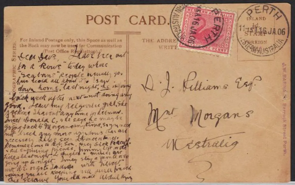 1906 (16th Jan) B&W "comic" ppc from Perth to Mt ... Image 1++