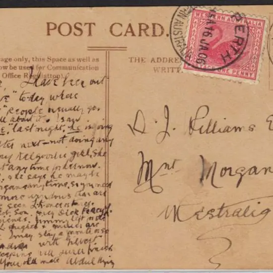 1906 (16th Jan) B&W "comic" ppc from Perth to Mt ...