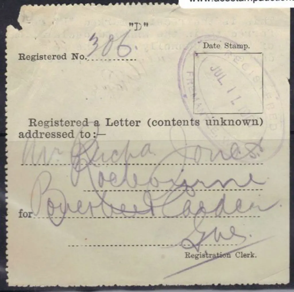 1906 (20 Jul) Registered letter receipt cancelled ... Image 1++