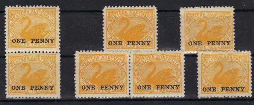 1912 "ONE PENNY" on 2d yellow wmk sideways x 2 & ... Image 1++