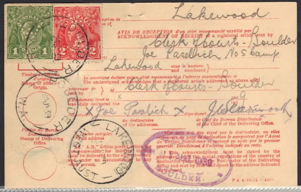 1939 (24th July) AR card from Boulder to Lakewood ... Image 1++