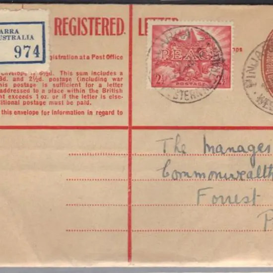 1946 5½d KGVI Registered Letter uprated to 8d in ...