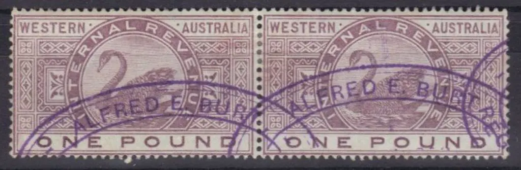 Revenue Stamps £1 pair F/U by Alfred Burt fiscal ... Image 1++