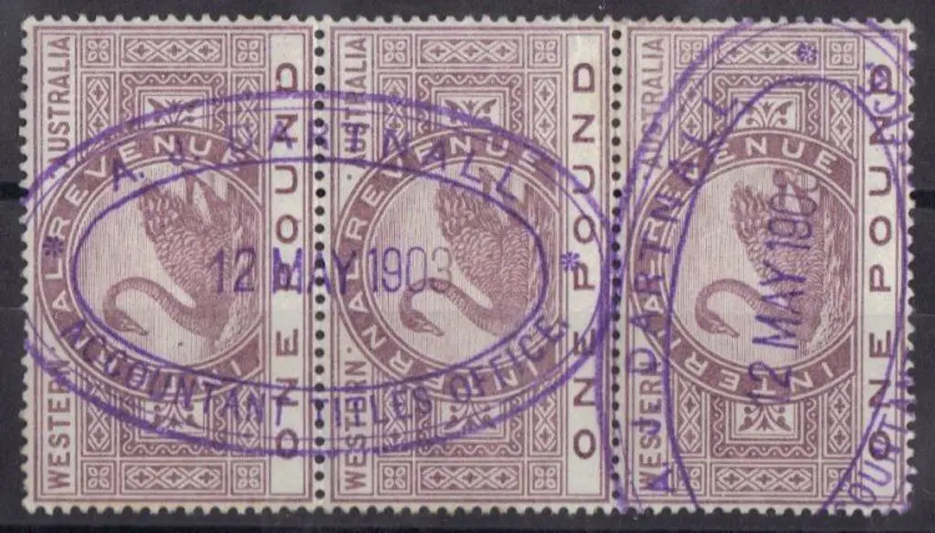 Revenue Stamps £1 strip of 3 F/U by AJ Dartnall ... Image 1++