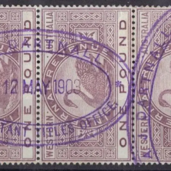 Revenue Stamps £1 strip of 3 F/U by AJ Dartnall ...