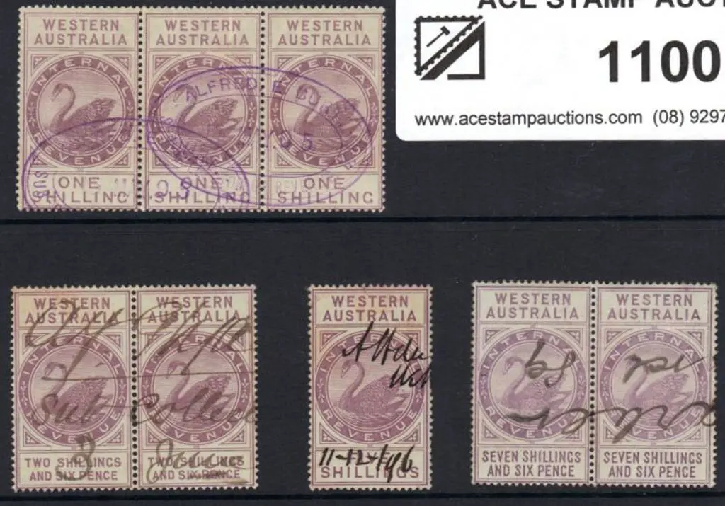 Revenue Stamps fiscally used. Dzelme cat. Nos. 1/- ... Image 1++