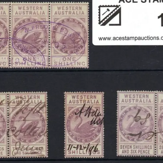 Revenue Stamps fiscally used. Dzelme cat. Nos. 1/- ...