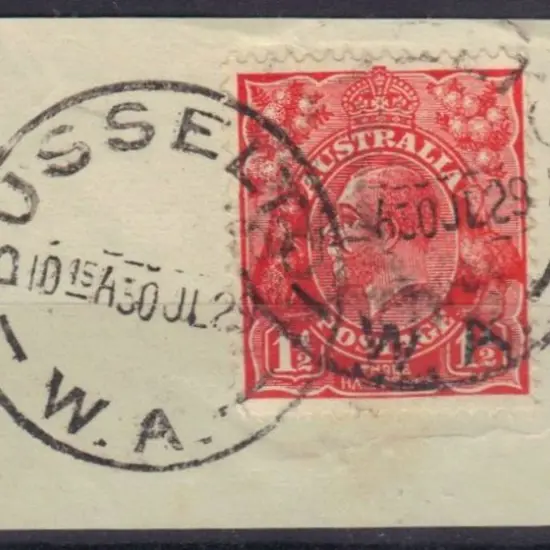 Busselton C31T-a. Complete strike on 1½d KGV 30 ...