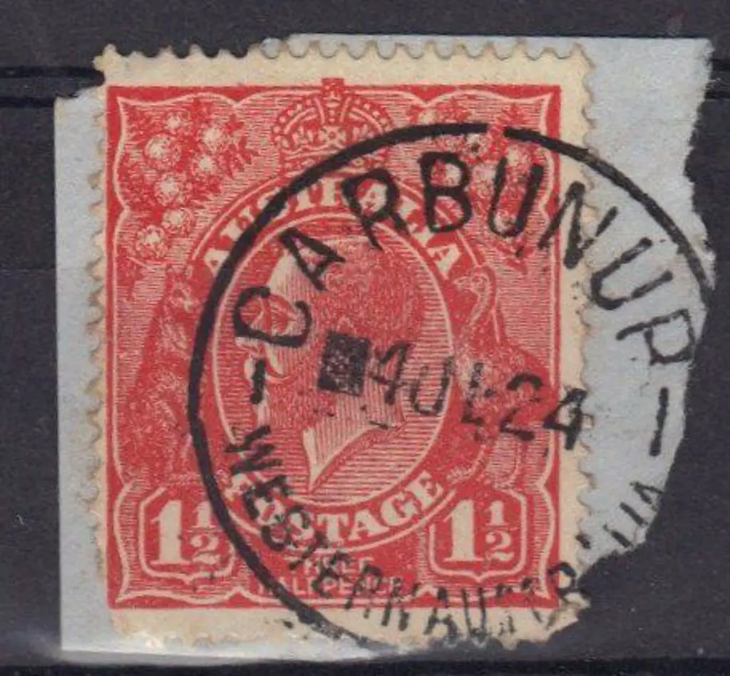 Carbanup A26 Crisp 90% strike on 1½d red KGV for 4 ... Image 1++