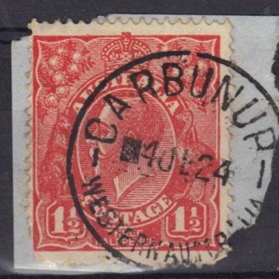 Carbanup A26 Crisp 90% strike on 1½d red KGV for 4 ...