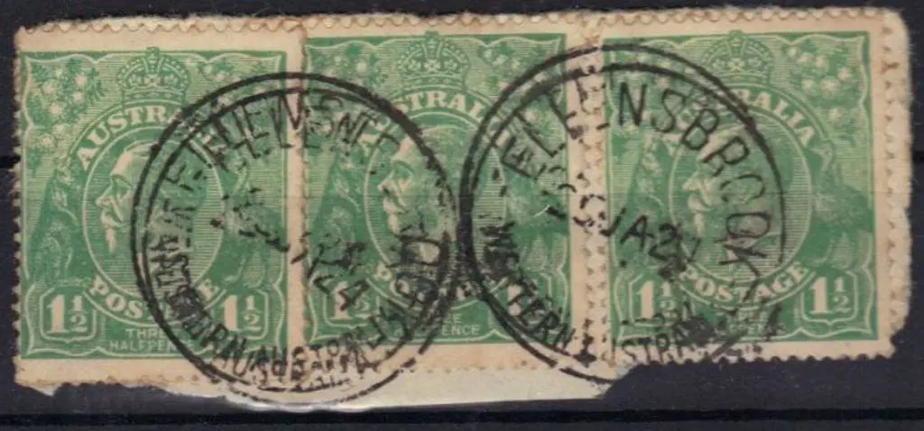 Ellensbrook two strikes on piece with KG 1½d green ... Image 1++