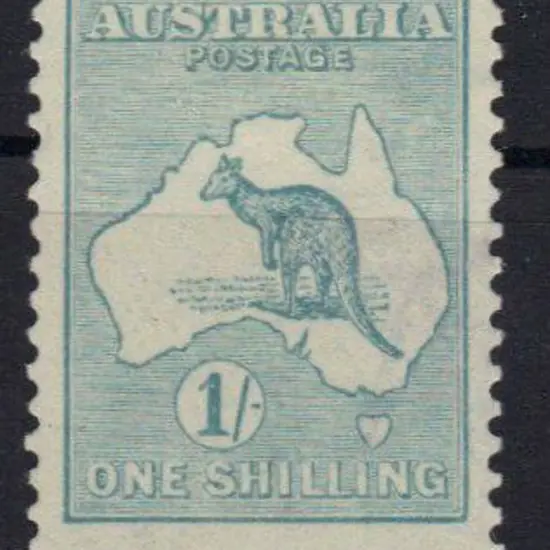 1/- blue green MLH, centred high. Perfect perfs & ...