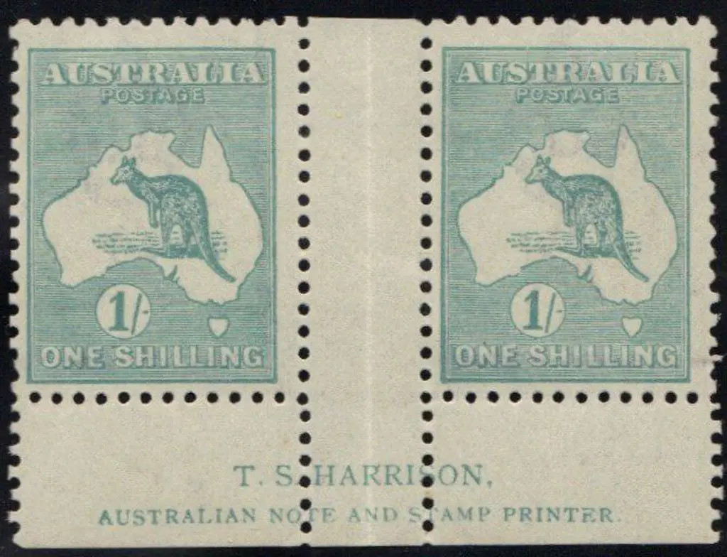 1/- blue-green Die IIB Harrison imprint gutter ... Image 1++