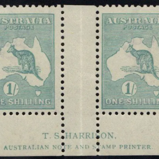 1/- blue-green Die IIB Harrison imprint gutter ...
