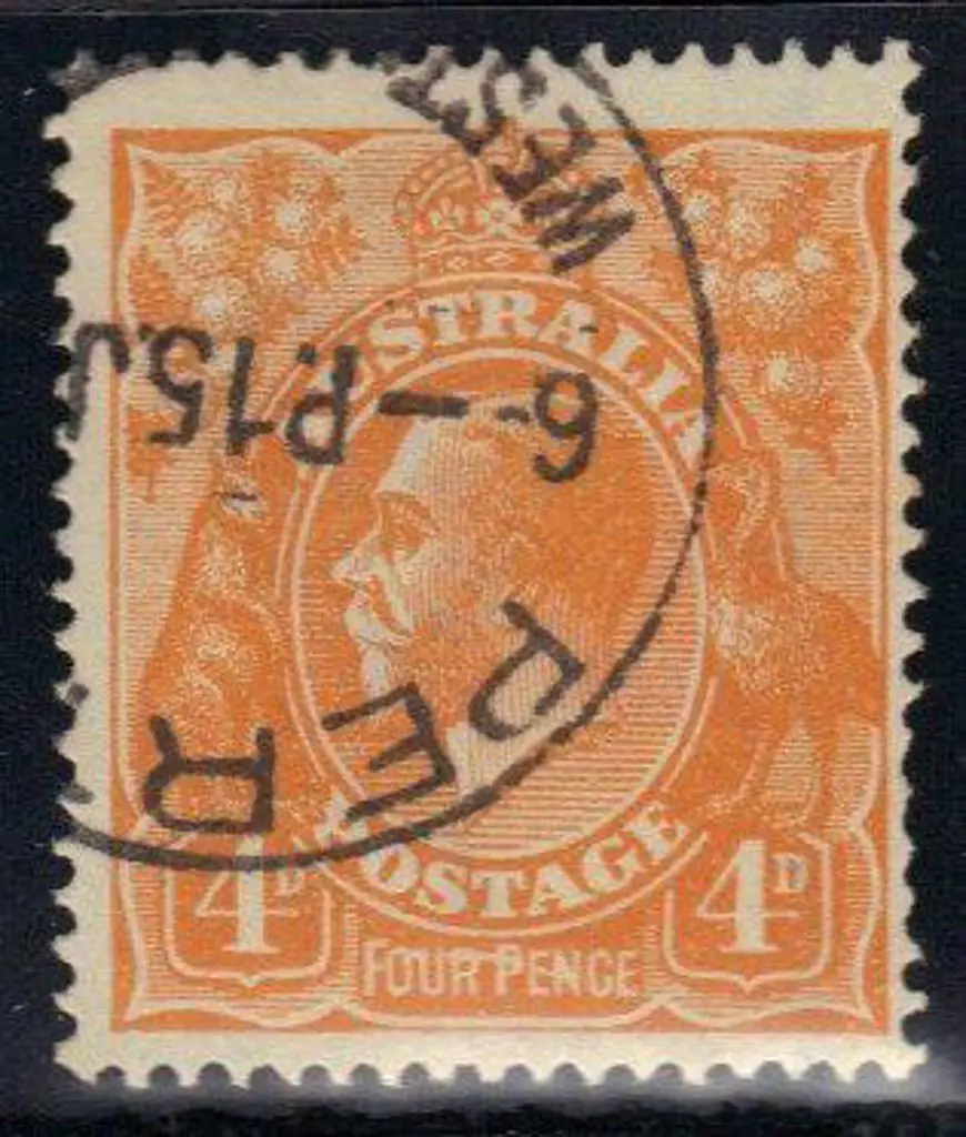 4d bright orange showing "line through fourpence" ... Image 1++