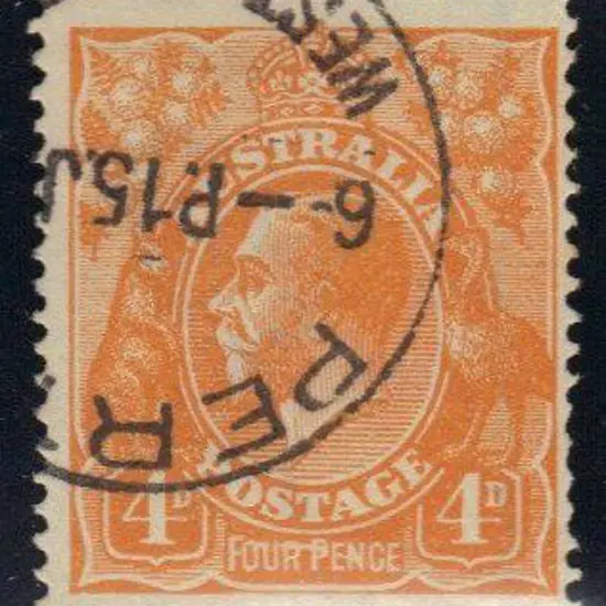 4d bright orange showing "line through fourpence" ...