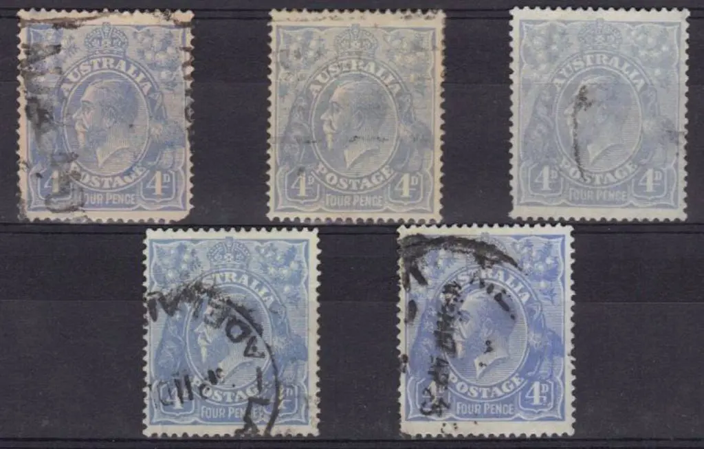 4d milky blue thin "FOURPENCE" on two examples ... Image 1++